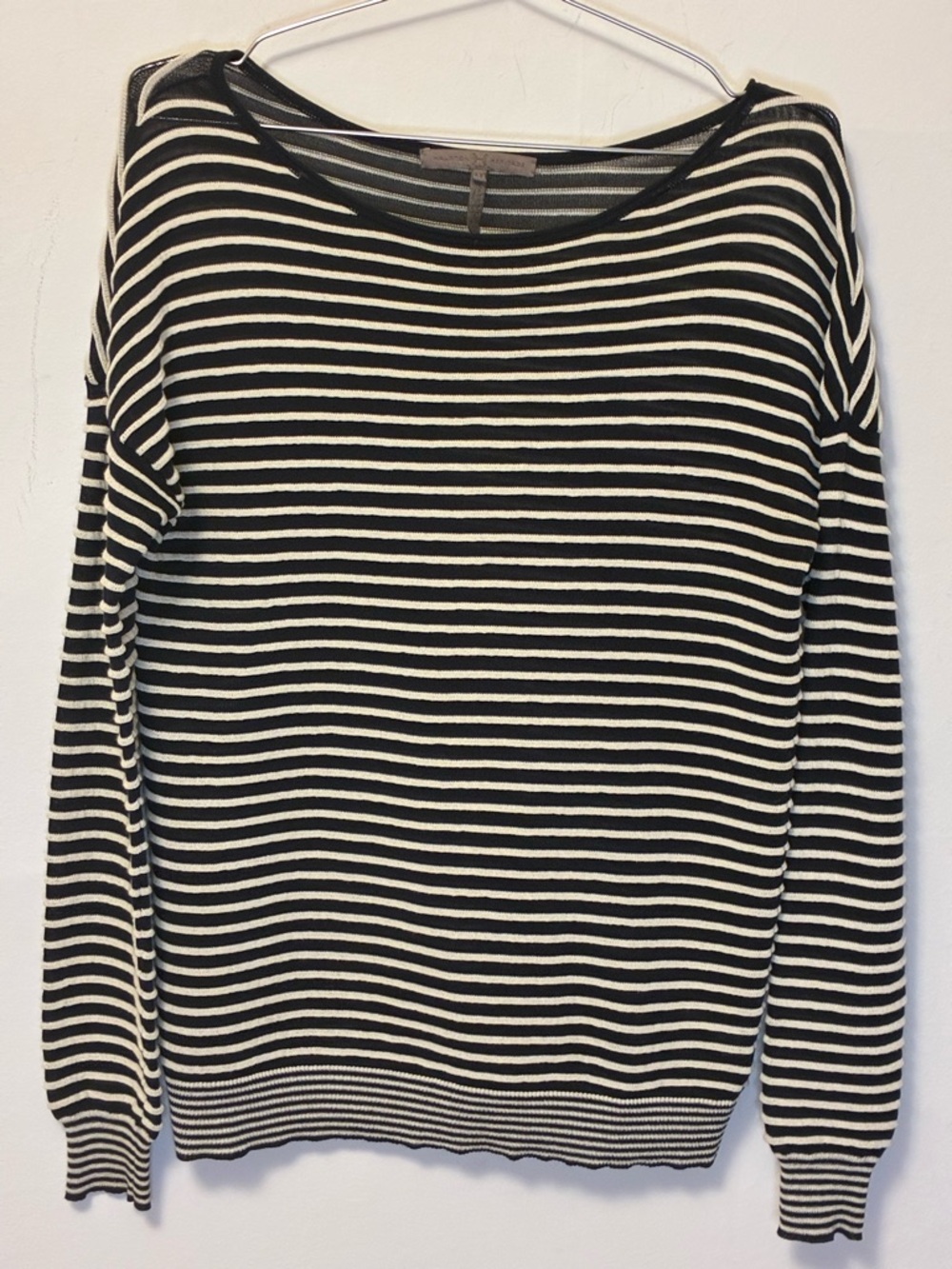 Halston Heritage Midnight Blue and Cream Striped Crewneck Sweater Med.